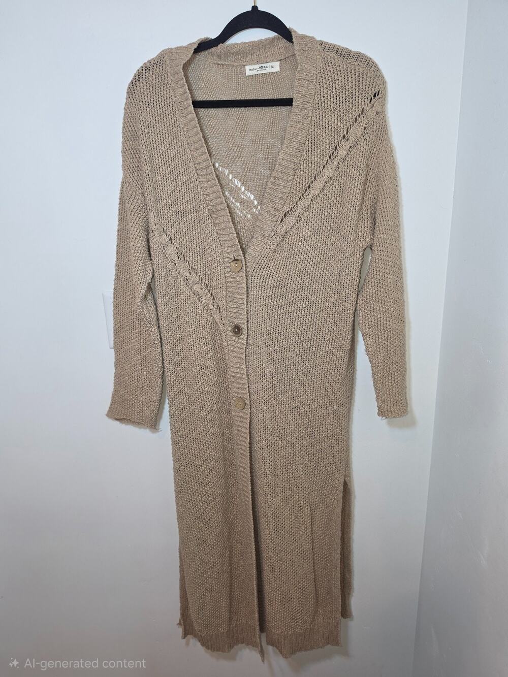 Natural Life Long Duster Cardigan Size M Taupe Knit